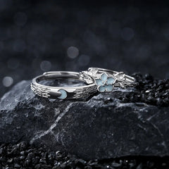 Lunar Grove Band and Bloom Glow Ring | S925 Silver | Luminous enamel