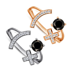Liora black Gem X Ring | Adjustable Open Band | S925 Silver | Liora Gems
