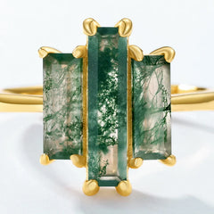 Sunset Moss Knuckle Ring | 10K Gold S925 Silver | Moss Agate Stone