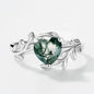 Everou Heart Moss Tendril Ring | S925 Silver | Moss Agate Stone