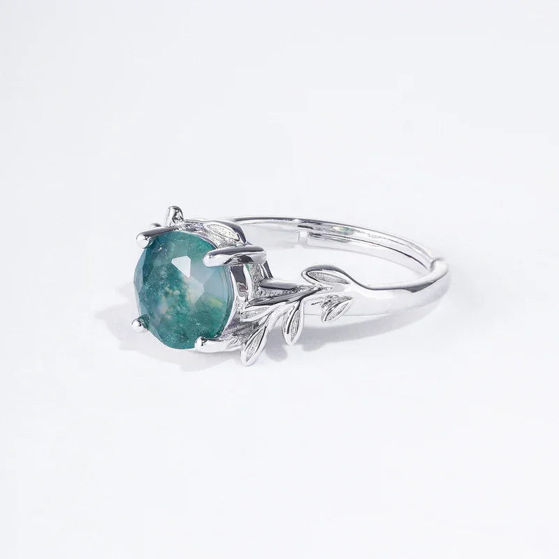 Secret Garden Ring - Self-Sizing | S925 Silver | Moss Agate Stone