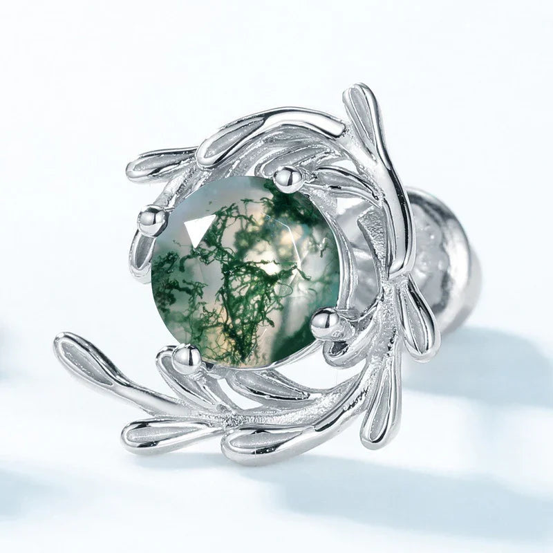 Leaf Vine Moss Earrings Sterling Silver | S925 Silver | Moss Agate
