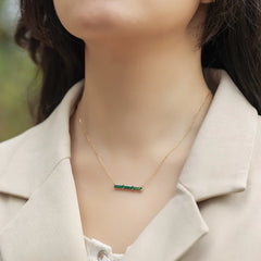 Everou Linear Moss Triad Necklace | 10K Gold S925 Silver | Moss Agate