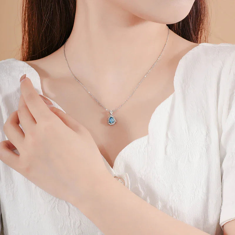 London Blue Topaz Teardrop Necklace | S925 Silver | Topaz
