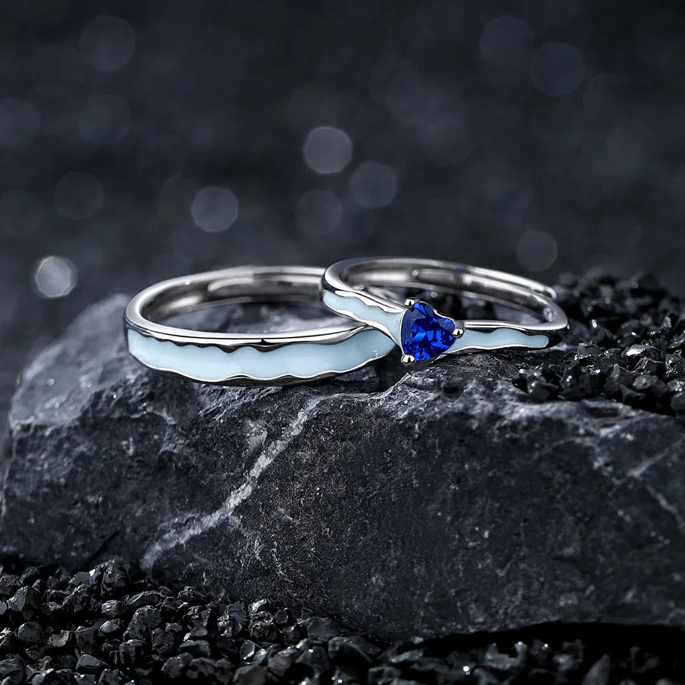 Tidal Current Band and Heart Crest Ring | S925 Silver | Luminous enamel