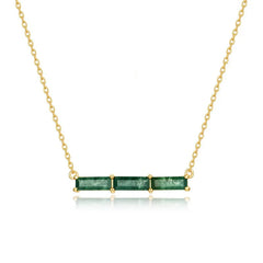 Everou Linear Moss Triad Necklace | 10K Gold S925 Silver | Moss Agate