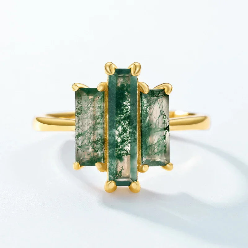 Sunset Moss Knuckle Ring | 10K Gold S925 Silver | Moss Agate Stone