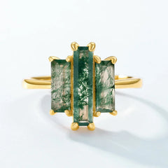 Sunset Moss Knuckle Ring | 10K Gold S925 Silver | Moss Agate Stone