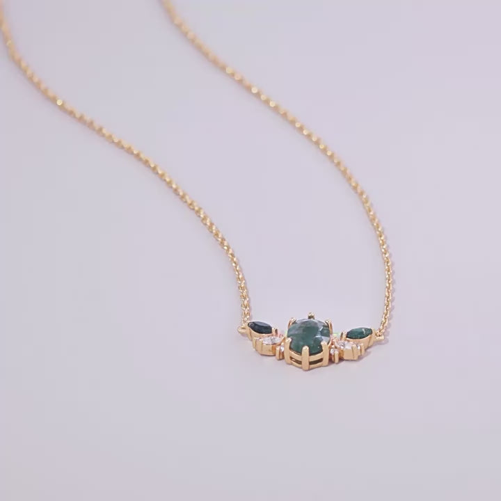 Gilded Moss Pendant Necklace | 10K Gold Plated S925 Silver | Moss Agate