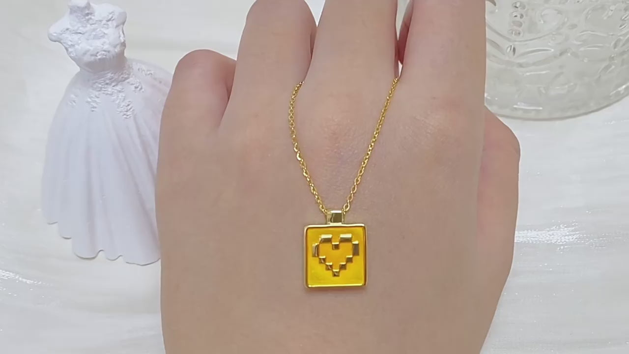 Pixel Heart Duo Pendant | S925 silver | Enamel