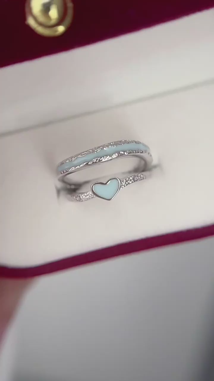 Stardust Current Band and  Heartstream Glow Ring | S925 Silver | Luminous enamel