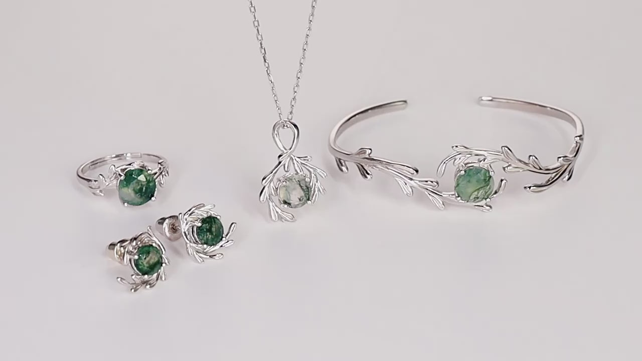 Leaf Vine Moss Earrings Sterling Silver | S925 Silver | Moss Agate
